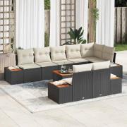 vidaXL Trädgårdsoffset 9 pcs Svart och gräddvit 319 x 154 x 85 cm