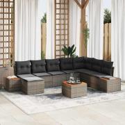 vidaXL Trädgårdsoffset med kudde med lagring 9 pcs Grå Polyrattan