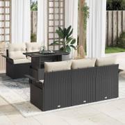 vidaXL Trädgårdsoffset med kudde med lagring 6 pcs Svart Poly rattan