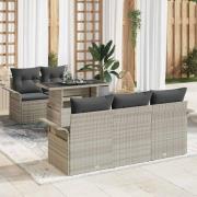 vidaXL Trädgårdsoffset med kudde med lagring 6 pcs Ljusgrå Poly rattan