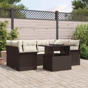 vidaXL Trädgårdsoffset med kudde med lagring 7 pcs Brun Poly rattan