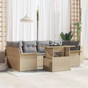 vidaXL Trädgårdsoffset med kudde med lagring 7 pcs Beige Poly rattan