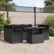 vidaXL Trädgårdsoffset med kudde med lagring 7 pcs Svart Poly rattan