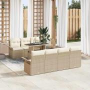 vidaXL Trädgårdsoffset med kudde med lagring 8 pcs Beige Poly rattan