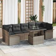vidaXL Trädgårdsoffset med kudde med lagring 8 pcs Grå Poly rattan
