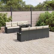 vidaXL Trädgårdsoffset med kudde med lagring 9 pcs Svart Poly rattan