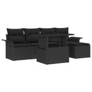 vidaXL Trädgårdsoffset med kudde med lagring 6 pcs Svart Poly rattan