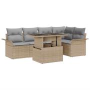 vidaXL Trädgårdsoffset med kudde med lagring 6 pcs Beige Poly rattan