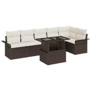 vidaXL Trädgårdsoffset med kudde med lagring 7 pcs Brun Poly rattan