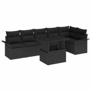 vidaXL Trädgårdsoffset med kudde med lagring 7 pcs Svart Poly rattan