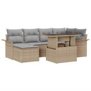 vidaXL Trädgårdsoffset med kudde med lagring 7 pcs Beige Poly rattan