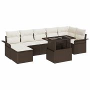vidaXL Trädgårdsoffset med kudde med lagring 8 pcs Brun Poly rattan