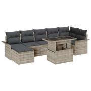 vidaXL Trädgårdsoffset med kudde med lagring 8 pcs Ljusgrå Poly rattan