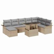 vidaXL Trädgårdsoffset med kudde med lagring 9 pcs Beige, ljusgrå