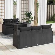 vidaXL Trädgårdsoffset med kudde med lagring 6 pcs Svart Poly rattan