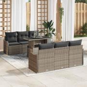 vidaXL Trädgårdsoffset Manuell 7 pcs Grå 100 x 55 x 73 cm Poly rattan