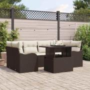 vidaXL Trädgårdsoffset med kudde med lagring 7 pcs Brun Poly rattan