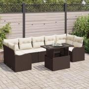 vidaXL Trädgårdsoffset Manuell 8 pcs Brun 100 x 55 x 73 cm Poly rattan