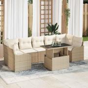 vidaXL Trädgårdsoffset med kudde med lagring 8 pcs Beige Poly Rattan