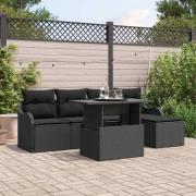 vidaXL Trädgårdsoffset med kudde med lagring 6 pcs Svart Poly rattan