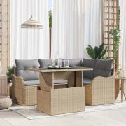 vidaXL Trädgårdsoffset med kudde med kudde 5 pcs Beige Poly Rattan