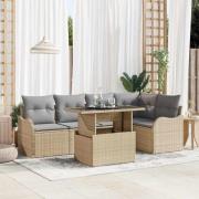 vidaXL Trädgårdsoffset 6 pcs Beige 100 x 55 x 73 cm Poly rattan