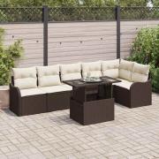 vidaXL Trädgårdsoffset Manuell 7 pcs Brun 100 x 55 x 73 cm Poly rattan