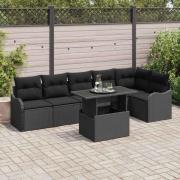 vidaXL Trädgårdsoffset 7 pcs Svart 100 x 55 x 73 cm Poly rattan