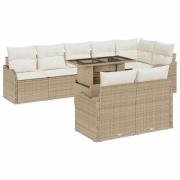 vidaXL Trädgårdsoffset 9 pcs Beige 100 x 55 x 73 cm Poly rattan