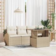 vidaXL Trädgårdsoffset med kudde med kudde 5 pcs Beige Poly Rattan