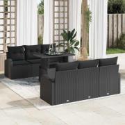 vidaXL Trädgårdsoffset 7 pcs Svart 100 x 55 x 73 cm Poly rattan