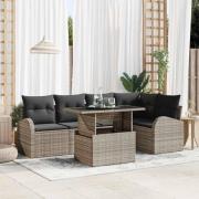 vidaXL Trädgårdsoffset med kudde med lagring 6 pcs Grå Poly rattan