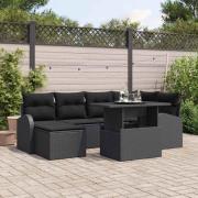vidaXL Trädgårdsoffset med lagring 7 pcs Svart Poly rattan