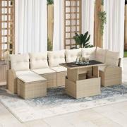 vidaXL Trädgårdsoffset med lagring 8 pcs Beige Poly rattan