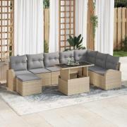 vidaXL Trädgårdsoffset med lagring 9 pcs Beige Poly rattan