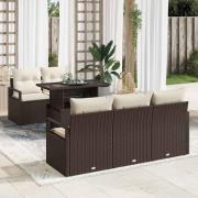 vidaXL Trädgårdsoffset med lagring 6 pcs Brun Poly rattan