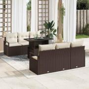 vidaXL Trädgårdsoffset med kudde med lagring 7 pcs Brun Poly rattan