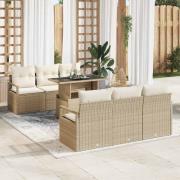 vidaXL Trädgårdsoffset med lagring 7 pcs Beige Poly rattan