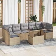 vidaXL Trädgårdsoffset med lagring 8 pcs Beige Poly rattan