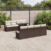 vidaXL Trädgårdsoffset med lagring 9 pcs Brun Poly rattan