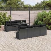 vidaXL Trädgårdsoffset med lagring 9 pcs Svart Poly rattan