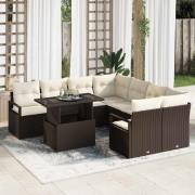 vidaXL Trädgårdsoffset med kudde med lagring 9 pcs Brun Poly rattan