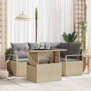 vidaXL Trädgårdsoffset med lagring 5 pcs Beige Poly rattan