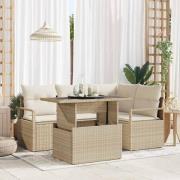vidaXL Trädgårdsoffset med lagring 5 pcs Beige Poly rattan