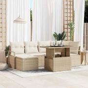 vidaXL Trädgårdsoffset med lagring 7 pcs Beige Poly rattan