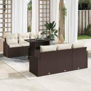 vidaXL Trädgårdsoffset med lagring 7 pcs Brun Poly rattan