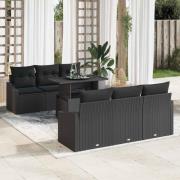vidaXL Trädgårdsoffset med lagring 7 pcs Svart Poly rattan