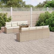 vidaXL Trädgårdsoffset med lagring 9 pcs Beige Poly rattan
