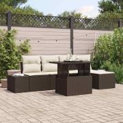 vidaXL Trädgårdsoffset med lagring 6 pcs Brun Poly rattan