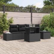 vidaXL Trädgårdsoffset med lagring 6 pcs Svart Poly rattan